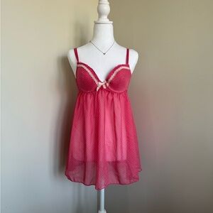 La Vie En Rose Raspberry Pink Sheer Polka Dot Babydoll